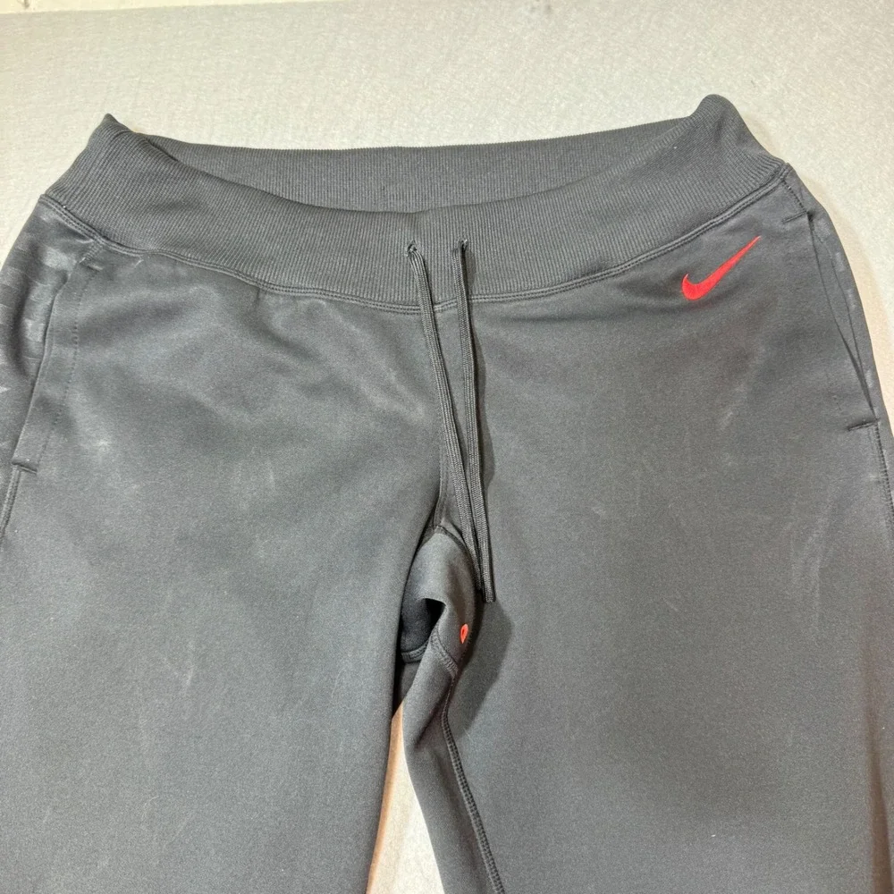 Nike Dri Fit Athletic Jogger Pants Black Red Logo Zip Ankle‎ Size L